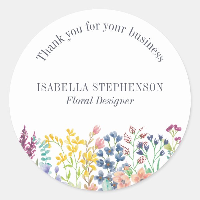 Elegant Boho Watercolor Colourful Wildflower  Classic Round Sticker (Front)