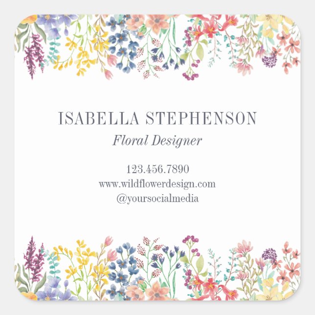 Elegant Boho Watercolor Colourful Wildflower  Square Sticker (Front)