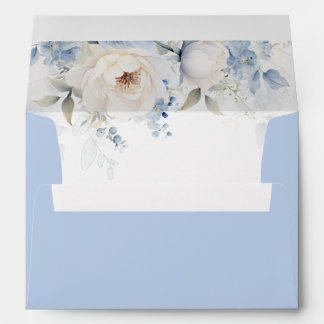 Elegant Boho Watercolor Dusty Blue Floral Wedding Envelope