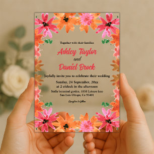 Elegant Boho Watercolor Floral Fall Wedding Acrylic Invitations