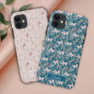 Elegant Boho Watercolor Flower Butterfly Monogram iPhone 11 Case