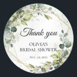 Elegant boho watercolor green eucalyptus wedding classic round sticker<br><div class="desc">Elegant boho watercolor green eucalyptus gold thank you classic round sticker.

Contact me for matching items or for customization,  Blush Roses ©</div>