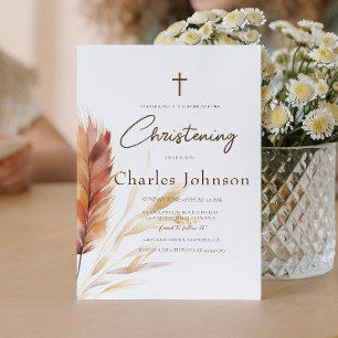 Elegant Boho Watercolor Pampas Fall Son Baptism Invitation