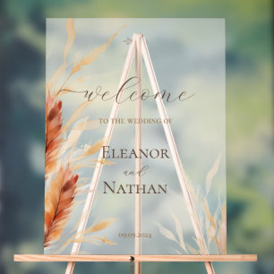 Elegant Boho Watercolor Pampas Fall Wedding Acrylic Sign