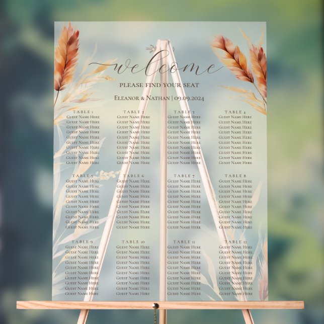 Elegant Boho Watercolor Pampas Fall Wedding Acrylic Sign (Neutral)