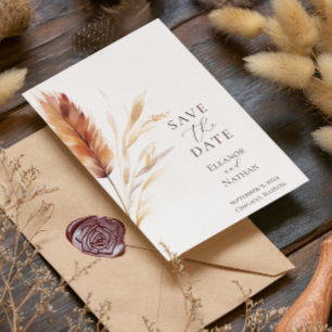 Elegant Boho Watercolor Pampas Fall Wedding Save The Date