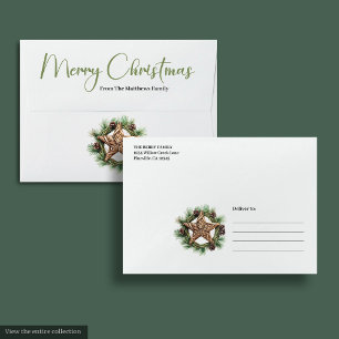 Elegant Boho Watercolor Pine Wreath Xmas Envelopes