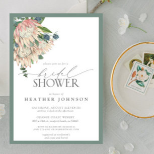Elegant Boho Watercolor Protea Bridal Shower Invit Invitation