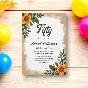 Elegant Boho Watercolor Sunflower Floral Birthday Invitation