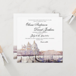 Elegant Boho Watercolor Venice Script Wedding Invitation