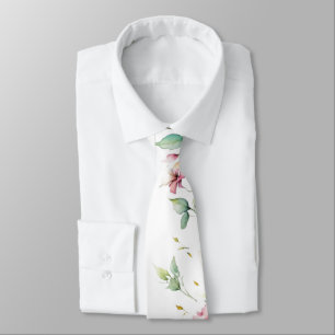 Elegant Boho Watercolor Wildflowers greenery Tie