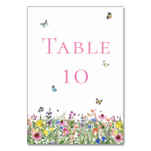 Elegant Boho Watercolor Wildflowers Wedding  Table Number