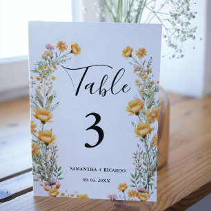 Elegant Boho Weadow Ivory Wildflower Wedding Tab Table Number