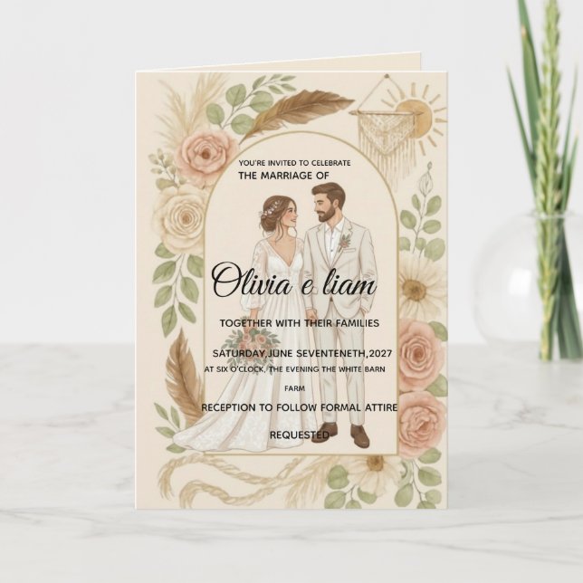 Elegant Boho Wedding Stationery Suite - Olivia & L Card (Front)