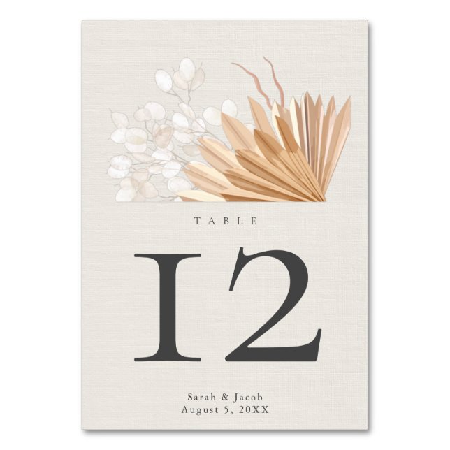 Elegant Boho Wedding Table Number (Front)