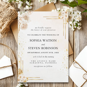 "Elegant Boho Wedding with Beige & Yellow Flowers Invitation