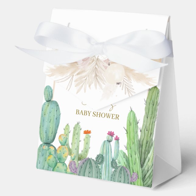 Elegant Boho Western Cactus Arch Baby Shower Favor Box (Front)