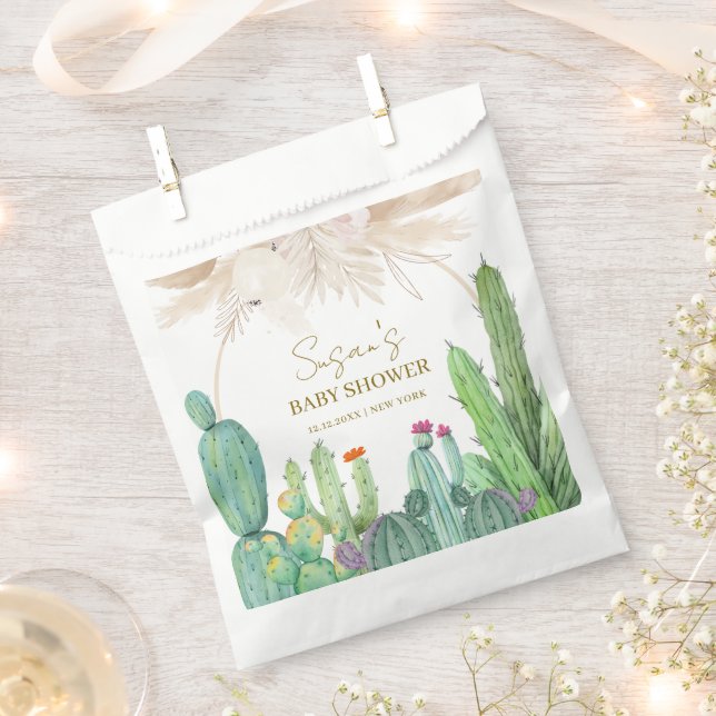 Elegant Boho Western Cactus Arch Baby Shower Favour Bag (Clipped)