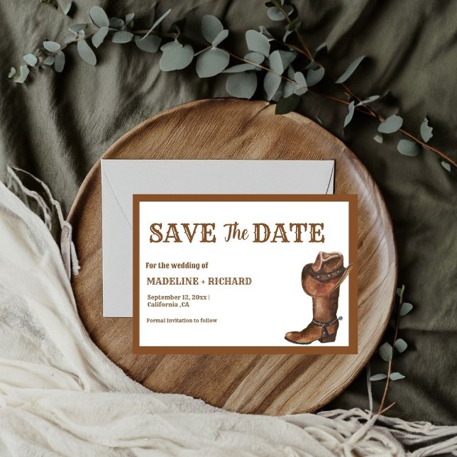 Elegant Boho Western Cowboy Wedding Save the date Invitation (Creator Uploaded)
