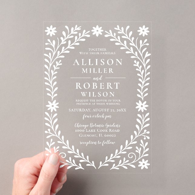 Elegant Boho White Floral Wedding Acrylic Invitations (Insitu (Handheld))