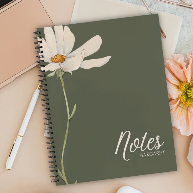 Elegant Boho White Flower Minimal  Notebook (Creator Uploaded)