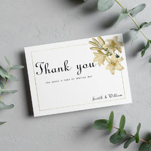 Elegant boho white gold floral lily Thank You Invitation