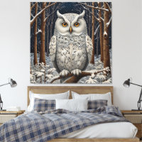 Elegant boho white owl woodland winter forest