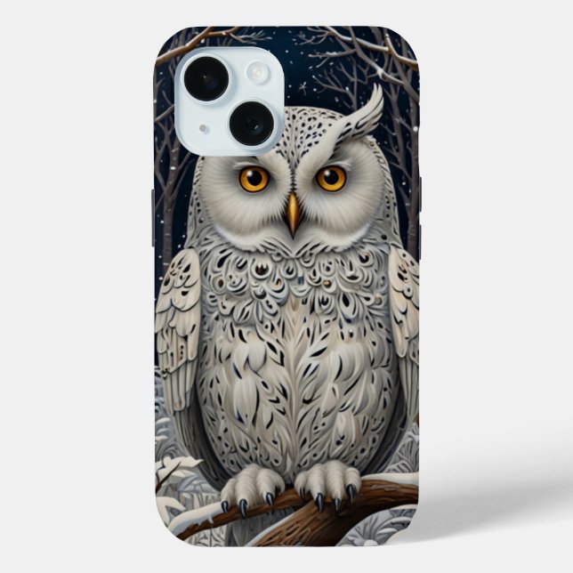 Elegant boho white owl woodland winter forest Case-Mate iPhone case (Back)