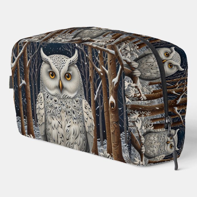 Elegant boho white owl woodland winter forest dopp kit (Right Corner)