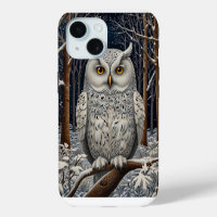 Elegant boho white owl woodland winter forest
