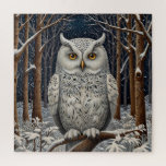 Elegant boho white owl woodland winter forest jigsaw puzzle<br><div class="desc">Immerse yourself in the enchanting allure of this elegant bohemian owl artwork, where nature's elegance meets timeless artistry. Set against a lush winter forest backdrop, this exquisite piece captures the serene beauty of a pristine woodland landscape, rich with intricate details of the snow covered trees against midnight blue starry sky,...</div>