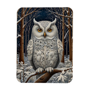 Elegant boho white owl woodland winter forest magnet