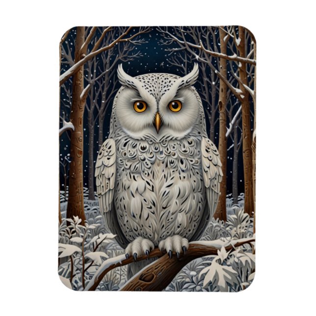 Elegant boho white owl woodland winter forest magnet (Vertical)