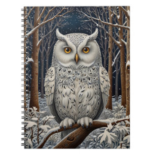 Elegant boho white owl woodland winter forest notebook