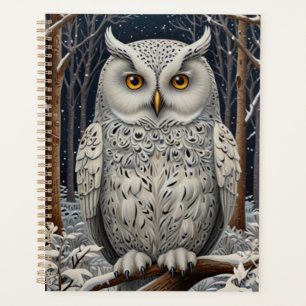 Elegant boho white owl woodland winter forest planner