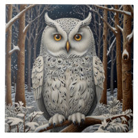 Elegant boho white owl woodland winter forest