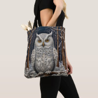 Elegant boho white owl woodland winter forest