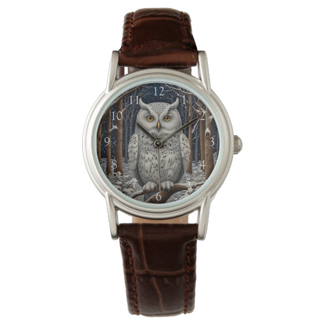 Elegant boho white owl woodland winter forest watch (Front)