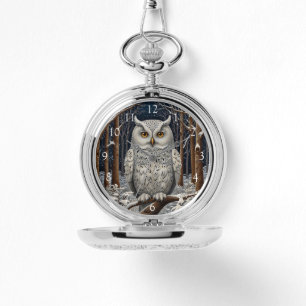 Elegant boho white owl woodland winter forest watch