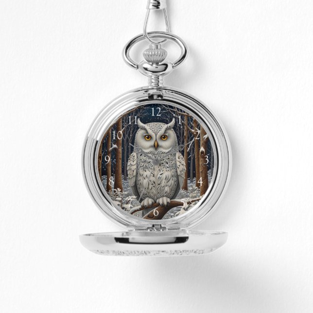 Elegant boho white owl woodland winter forest watch (Front)