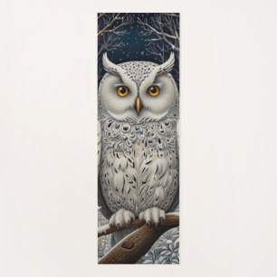 Elegant boho white owl woodland winter forest yoga mat