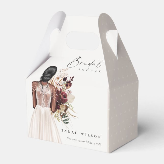 Elegant Boho White Wedding Gown Bridal Shower Favor Box (Front Side)