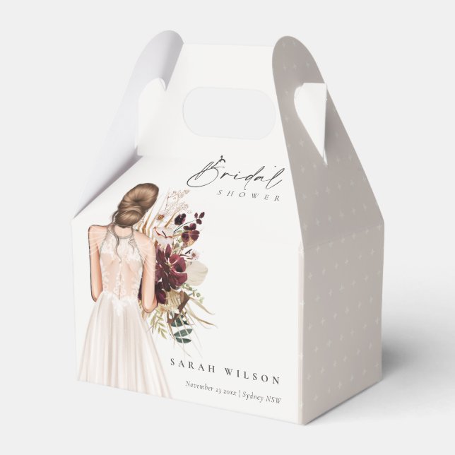 Elegant Boho White Wedding Gown Bridal Shower Favor Box (Front Side)
