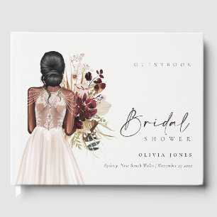 Elegant Boho White Wedding Gown Bridal Shower Guest Book