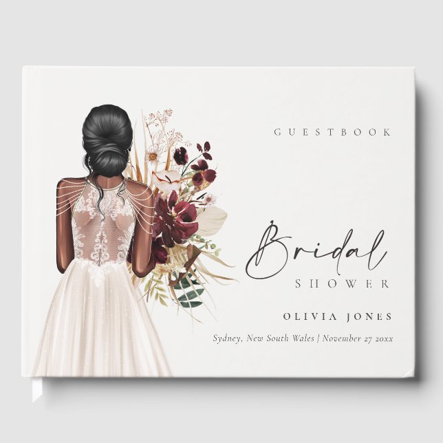 Elegant Boho White Wedding Gown Bridal Shower Guest Book (Front)