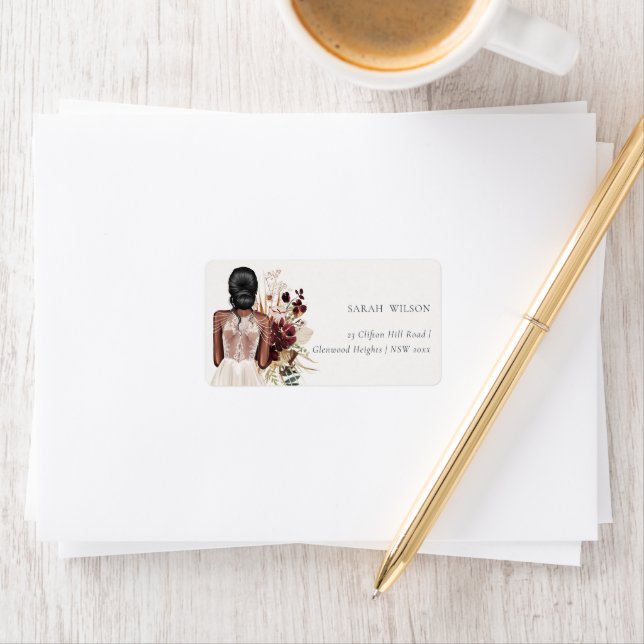 Elegant Boho White Wedding Gown Bride Address Label (Insitu)