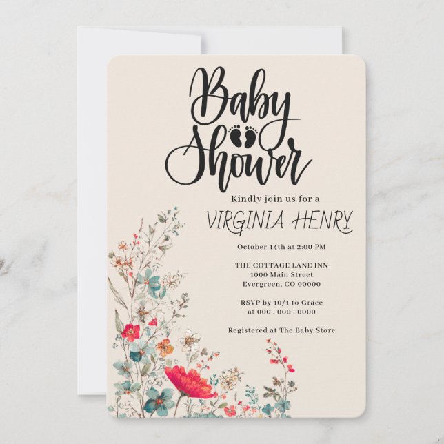 Elegant Boho Wildflower Baby Shower Invitation (Front)