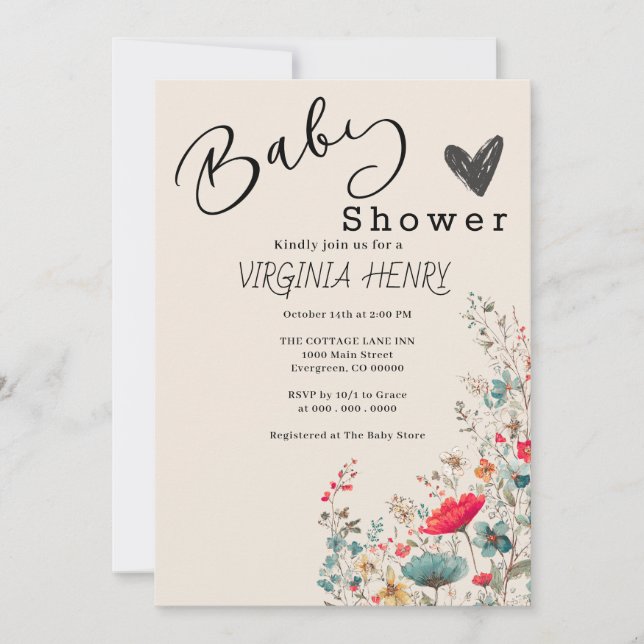 Elegant Boho Wildflower Baby Shower Invitation (Front)