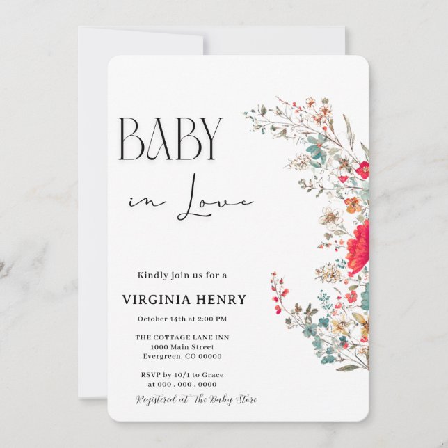 Elegant Boho Wildflower Baby Shower Invitation (Front)