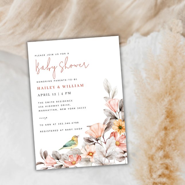 Elegant Boho Wildflower Baby Shower  Invitation (Elegant Boho Wildflower Baby Shower Invitation)